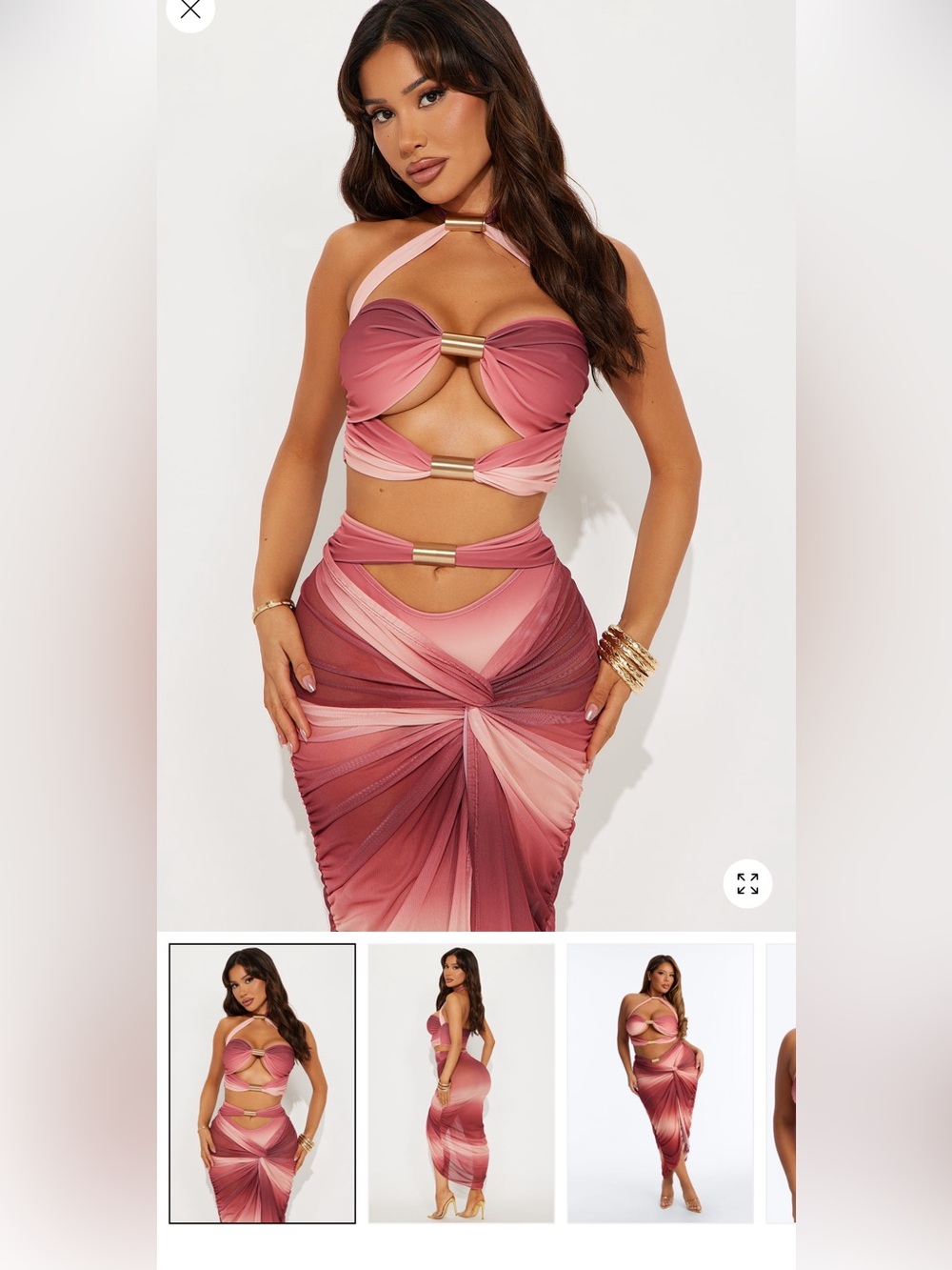 Brooke Hardware Cutout 2 Piece Bikini & Skirt Set - Rust
